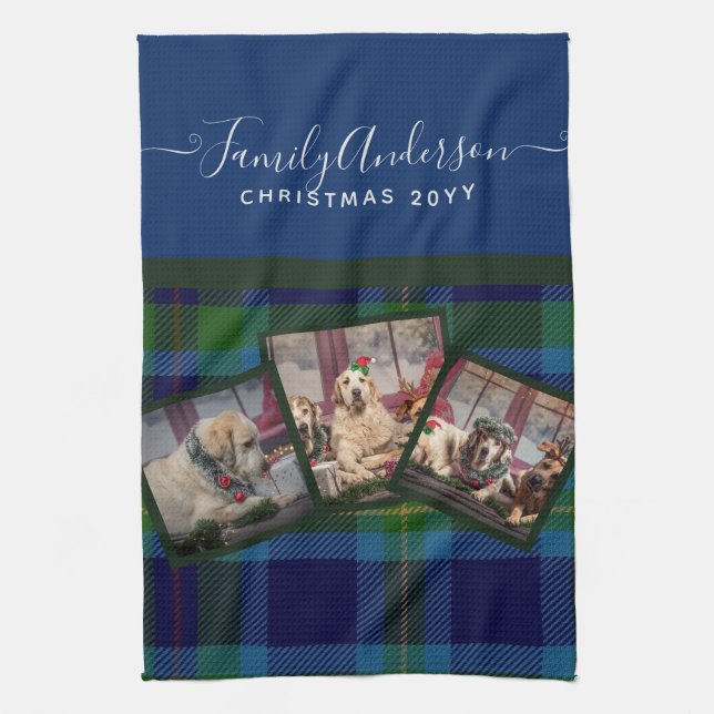 Linge De Cuisine PHOTO TEATOWEL - Miller TARTAN bleu cadeau de Noël (Vertical)
