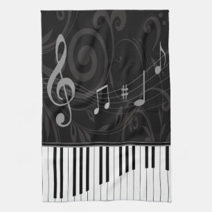 Linge De Cuisine Piano lunatique et notes musicales