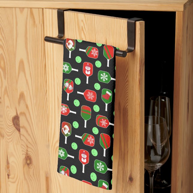 Linge De Cuisine Pickleball de Noël Rouge Green Paddles Balls Noir (Pliage en tiers)