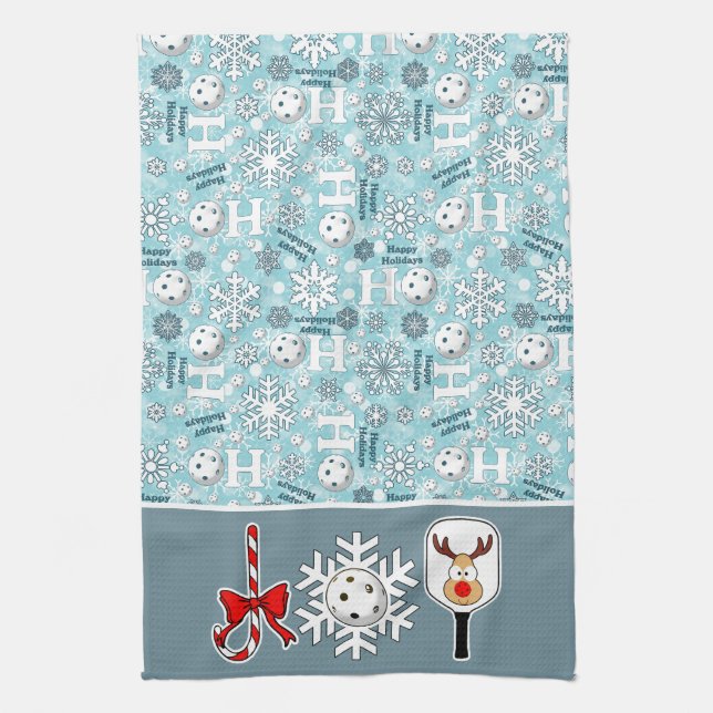 Linge De Cuisine Pickleball Joie Noël Blue White Reindeer (Vertical)