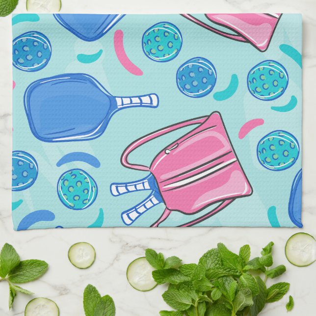 Linge De Cuisine Pickleball Paddles et Balls Blue (Plié)