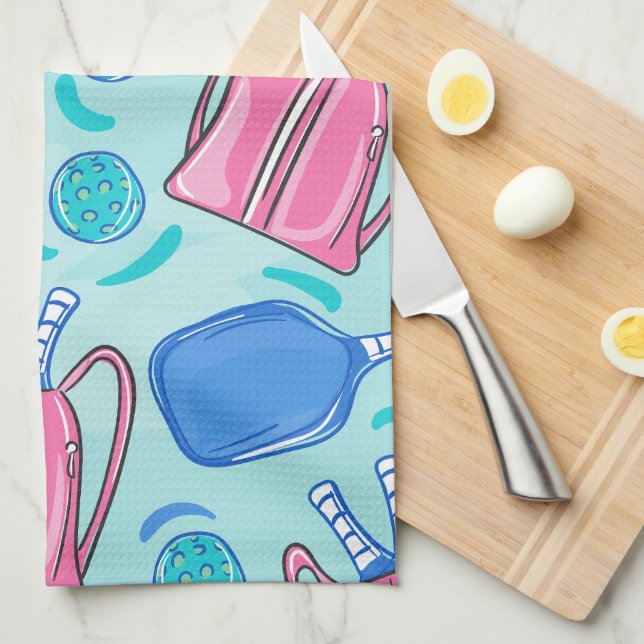Linge De Cuisine Pickleball Paddles et Balls Blue Preppy (Quart Plié)
