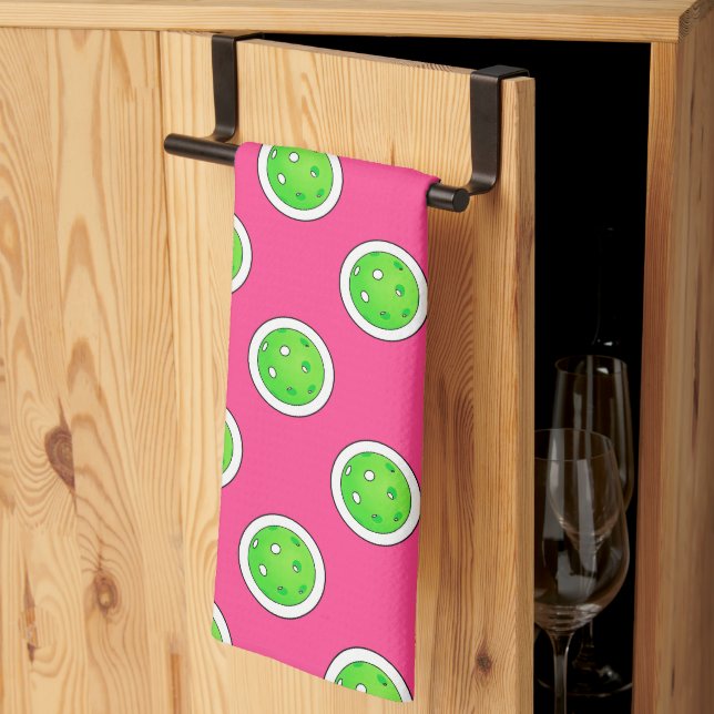 Linge De Cuisine Pickleballs rose et vert Preppy Kitchen (Pliage en tiers)