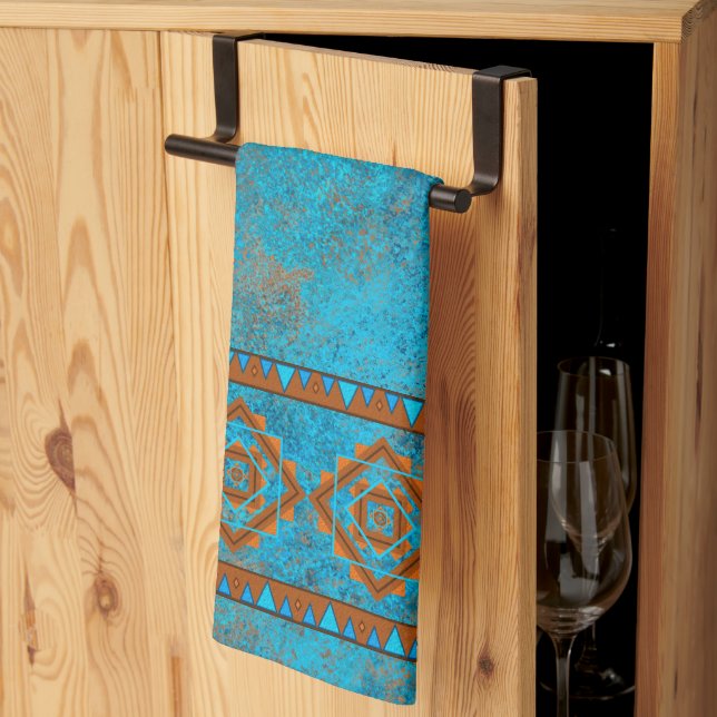 Linge De Cuisine Pics Turquoise géométrique du sud-ouest (Pliage en tiers)