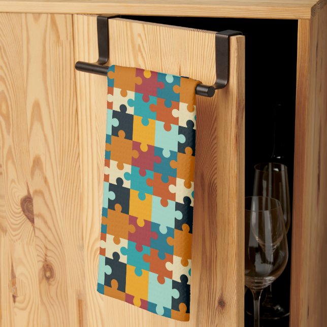 Linge De Cuisine Pièces de puzzle esthétique vintage Motif (Pliage en tiers)