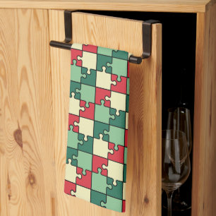 Linge De Cuisine Pièces de puzzle géométrique rouge vert Motif