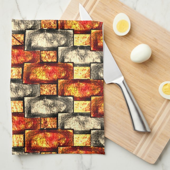 Linge De Cuisine Pièces rectangulaires sculptées rouge et beige ali (Quart Plié)