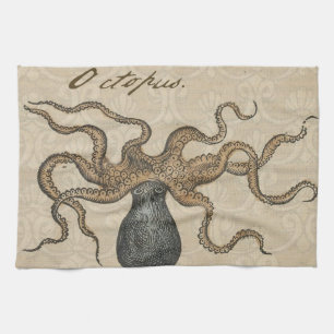 Linge De Cuisine Pieuvre Kraken Antique Faune Marine Côtière