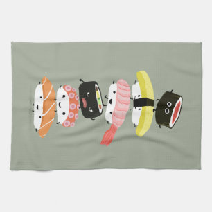Linge De Cuisine Pile de sushi - une tour des amis heureux de sushi