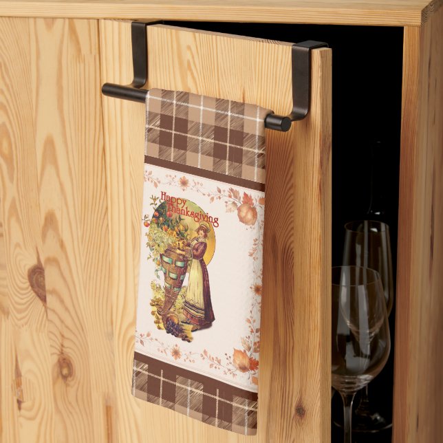 Linge De Cuisine Pilgrim Girl sur Plaid Thanksgiving (Pliage en tiers)