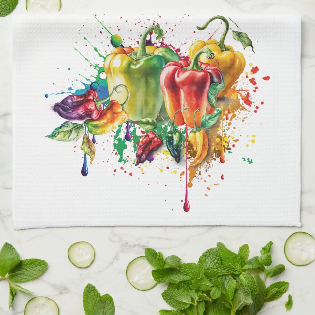 Linge De Cuisine Piment & Bell Peppers Splatter Art (Plié)