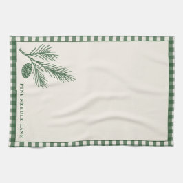 Linge De Cuisine Pine Needle Lane Gingham Trim With Pinecone Accent