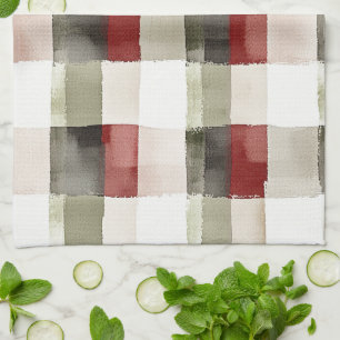Linge De Cuisine Pine Vert ivoire Rouge rayures