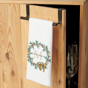Linge De Cuisine Pinécone rustique Monogramme de couronne de No