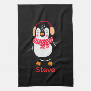 Linge De Cuisine Pingouin de Noël Jolly en écharpe avec des bouffée