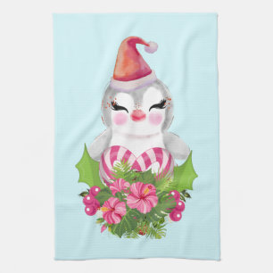 Linge De Cuisine Pingouin de Noël mignon à Santa Hat