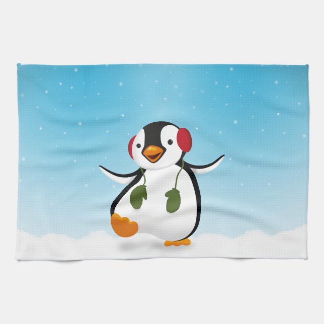 Linge De Cuisine Pingouin d'hiver mignon (Horizontal)