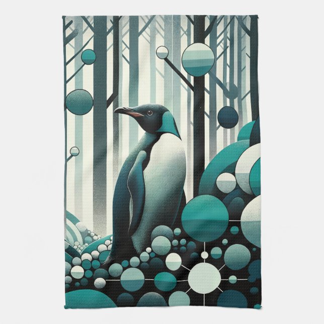 Linge De Cuisine Pingouin Turquoise turquoise Dans La Géométrie Art (Vertical)