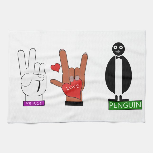LINGE DE CUISINE PINGOUINS ASL D'AMOUR DE PAIX DE LA TEMPÉRATURE (Horizontal)