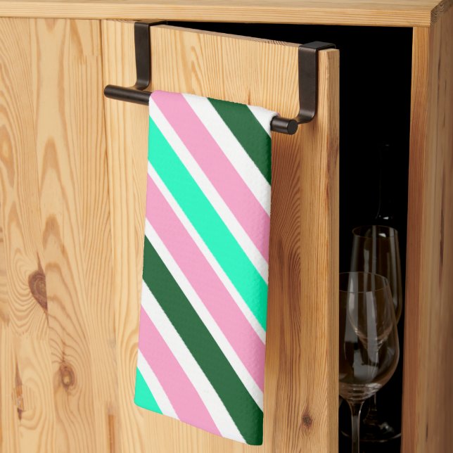 Linge De Cuisine Pink and Green Christmas Candy Stripes  (Pliage en tiers)