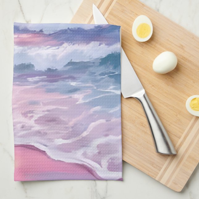 Linge De Cuisine Pink Beach Ocean Shore Peinture côtière (Quart Plié)