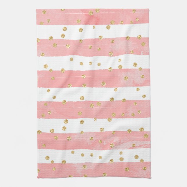 Linge De Cuisine Pink Blush Stripes with Faux Gold Confeti (Vertical)
