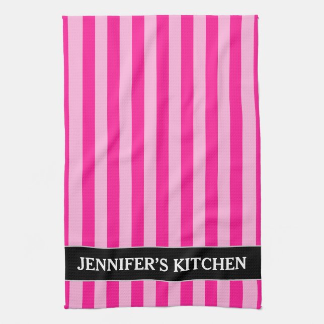 Linge De Cuisine Pink clair et roses profonds + Nom personnalisé (Vertical)