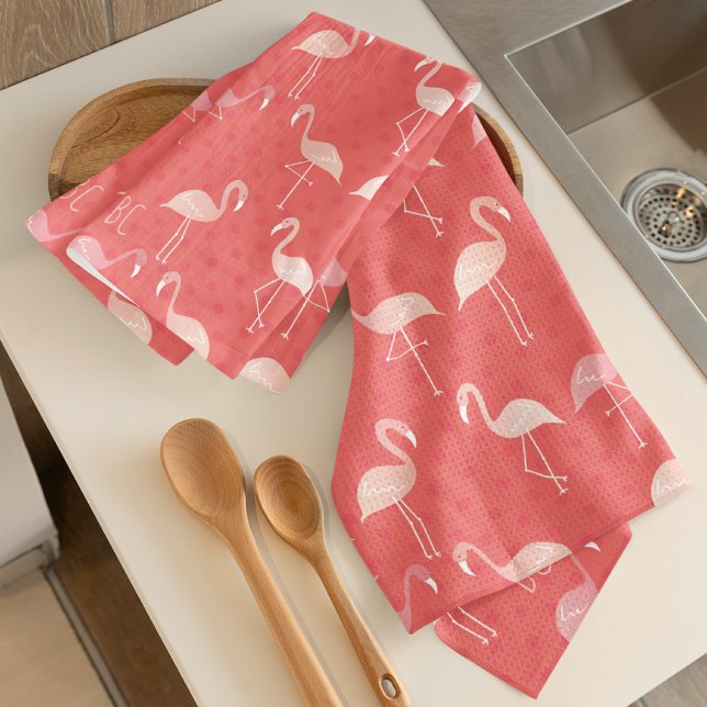 Linge De Cuisine Pink Coral Red Flamingo Pattern Personalized (Créateur téléchargé)