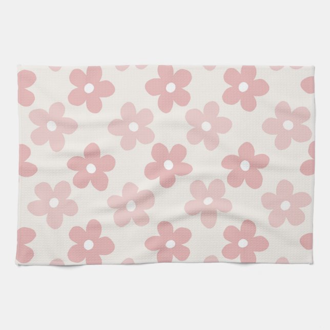 Linge De Cuisine Pink Cream Daisy Flowers Retro Pattern (Horizontal)