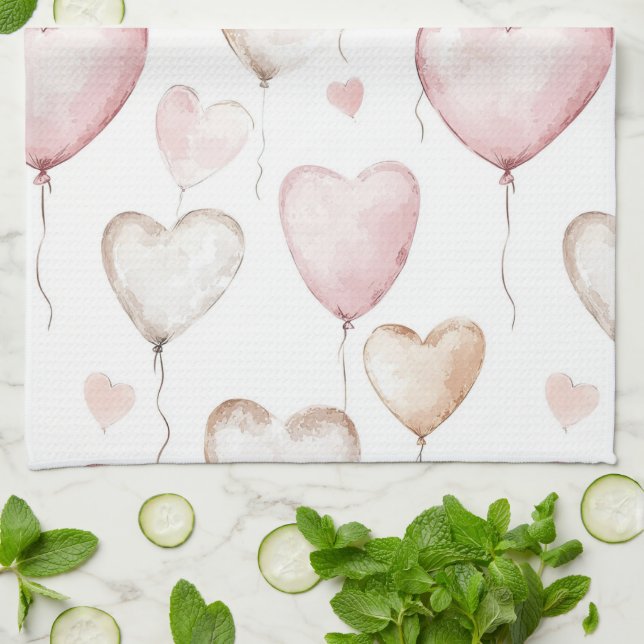 Linge De Cuisine Pink Cream Hearts (Plié)