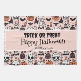 Linge De Cuisine Pink Halloween Tricoter ou traiter Nom de famille