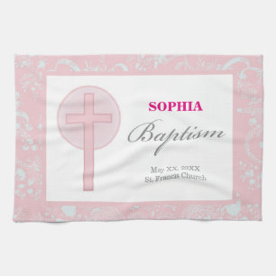 Linge De Cuisine Pink Lace Girl Baptême