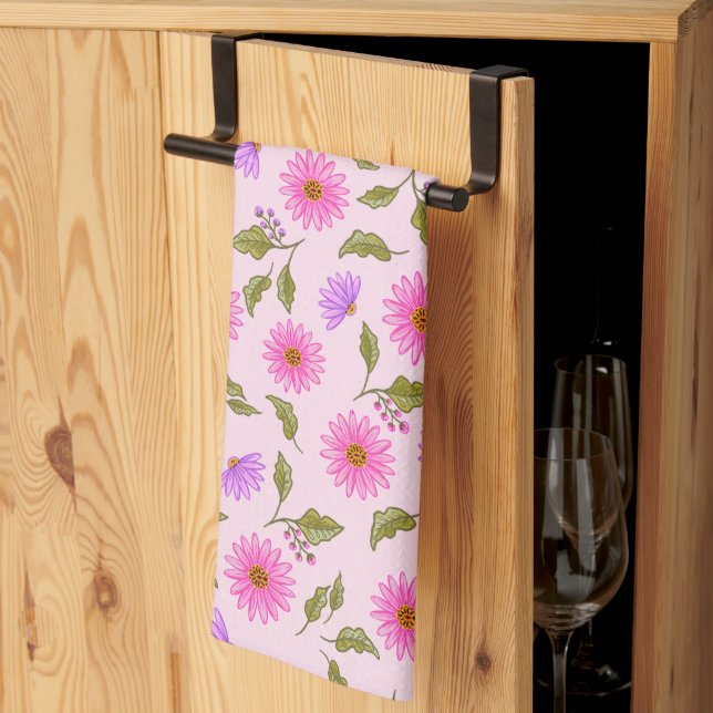 Linge De Cuisine Pink Lavender Lacy Daisy  (Pliage en tiers)