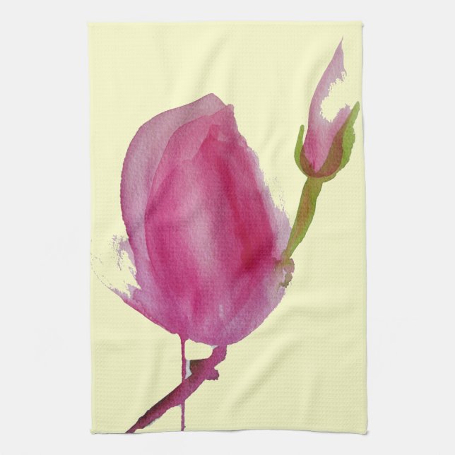 Linge De Cuisine Pink magnolia watercolour flower art (Vertical)