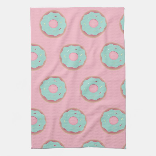 Linge De Cuisine Pink Ombre Donuts Turquoise Donut Sprinkery (Vertical)