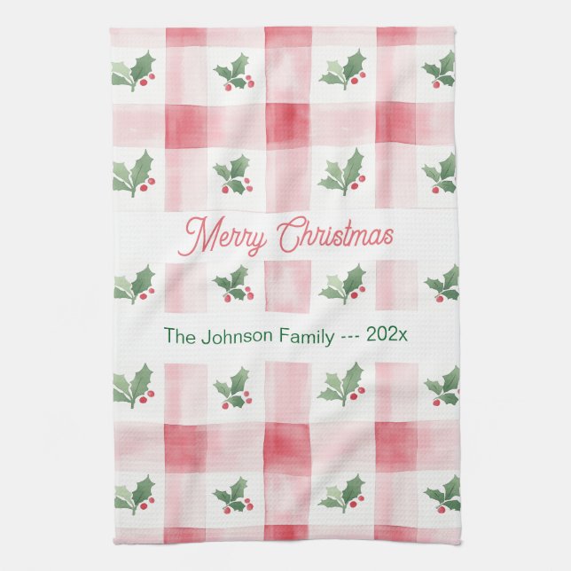 Linge De Cuisine Pink Red Retro Christmas Personalized (Vertical)