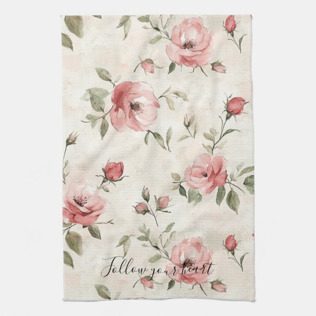 Linge De Cuisine Pink Roses Floral  (Vertical)