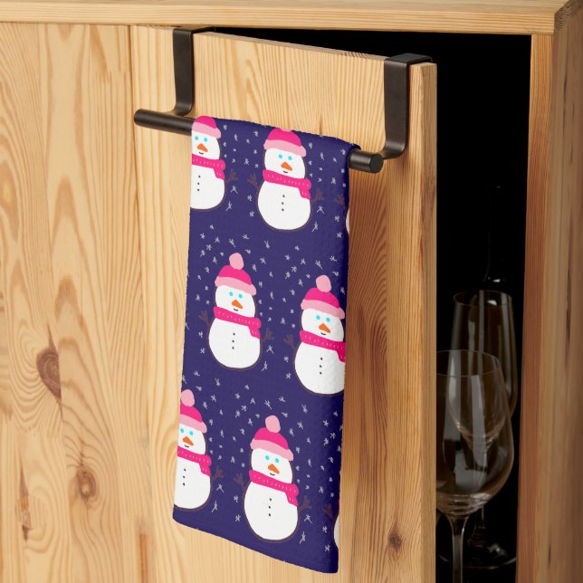Linge De Cuisine Pink Snowman with Snow Flurry  (Pliage en tiers)