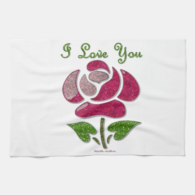 Linge De Cuisine Pink Stencil Rose I Love You (Horizontal)