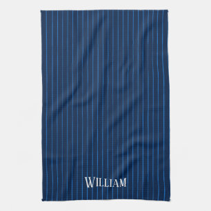 Linge De Cuisine Pinstripes bleu marine personnalisées