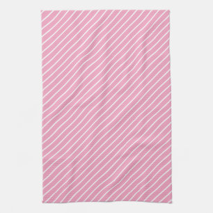 Linge De Cuisine Pinstripes diagonales - rose coquille et blanc