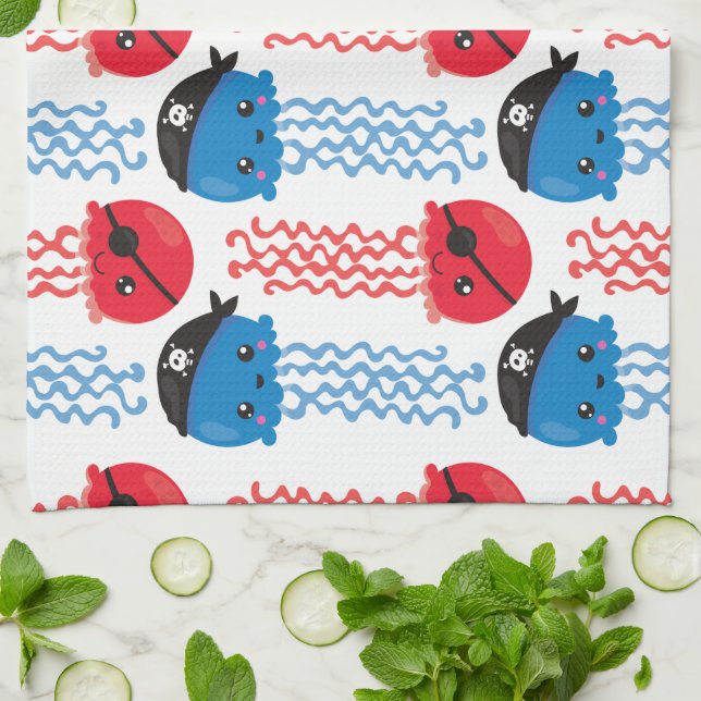 Linge De Cuisine Pirate Jellyfish, Motif de méduses, Sea Animaux (Plié)