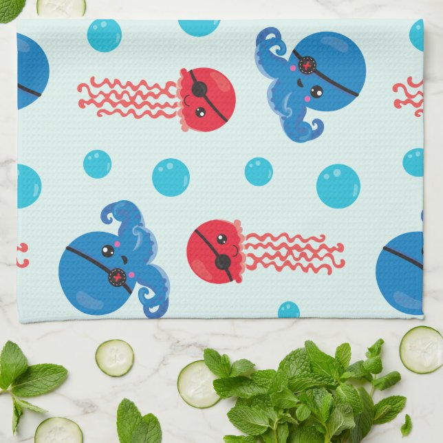 Linge De Cuisine Pirate Octopus, Pirate Jellyfish, Sea Animaux (Plié)