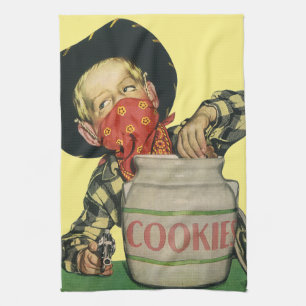 Linge De Cuisine Pistolet-jouet de cowboy vintage dans le pot à bis