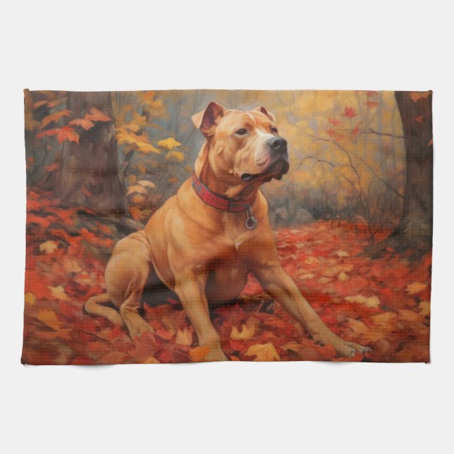 Linge De Cuisine Pitbull à l'automne Feuilles automne Inspiration (Horizontal)