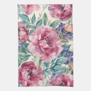 Linge De Cuisine Pivoine botanique Aquarelle Fleurs de lavande Flor