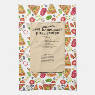 Linge De Cuisine Pizza d'aquarelle tranches Nonna Grandma Recette