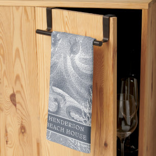 Linge De Cuisine Plage côtière nautique Maison Bleu Blanc Octopus