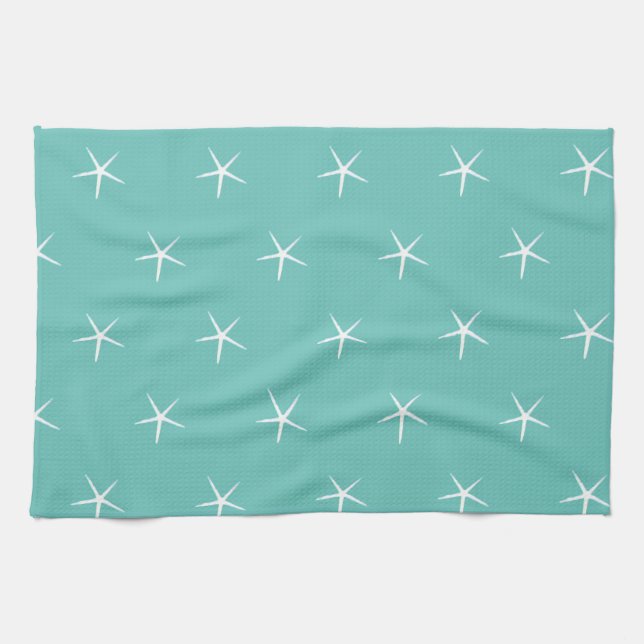 Linge De Cuisine Plage de poisson d'Amérique blanche Motifs Turquoi (Horizontal)