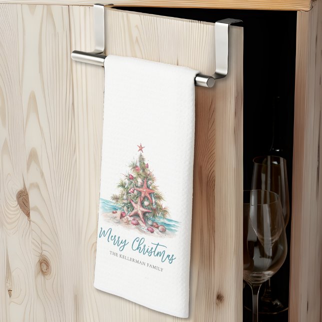 Linge De Cuisine Plage Joyeux sapin de Noël (Beach Merry Christmas Tree kitchen towel)